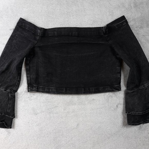 Zara Woman Black Denim Bell Sleeve Crop Top S - Picture 4 of 9